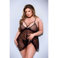 Sada spodného prádla Baci Lingerie Babydoll & G-string Čierna 2 Kusy (Queen size)