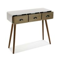 Stolík do haly s 3 zásuvkami Versa Biela Drevo MDF a borovica 30 x 80,5 x 90 cm