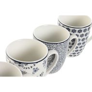 Sada 4 Hrnčekov Home ESPRIT Modrá Biela Porcelán 340 ml