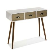 Stolík do haly s 3 zásuvkami Versa Biela Drevo MDF a borovica 30 x 80,5 x 90 cm