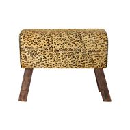 Podložka pod nohy DKD Home Decor Čierna Drevo Gaštanová Koža Leopard (67 x 30 x 51 cm)