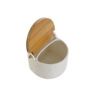 Soľnička s vrchnákom DKD Home Decor Biela Prírodná Bambus Porcelán 12 x 10 x 11 cm