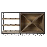 Stojan na fľaše DKD Home Decor 80 x 24 x 44 cm Jedľa Prírodná Čierna Kov Gaštanová Drevo MDF