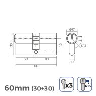 Valec EDM r13 Európsky Vložka do dverí krátka Striebristý Nikel (60 mm)