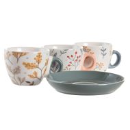 Súprava šálok s podšálkami DKD Home Decor Modrá Sivá Viacfarebná Svetlo ružová Porcelán 90 ml 11 x 1