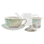 Čajová kanvica DKD Home Decor Sklo Porcelán Ružová Transparentná Biela zelená (2 kusov)