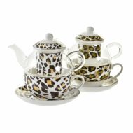 Čajová kanvica DKD Home Decor Leopard Sklo Porcelán Gaštanová Transparentná Biela (2 kusov)