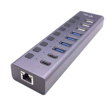 USB rozbočovač i-Tec CACHARGEHUB9LAN Sivá