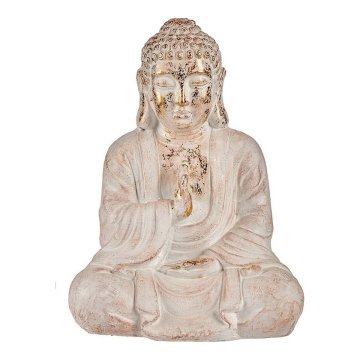 Dekoratívna socha do záhrady Buddha Biela/Zlatá Polyesterová živica (23,5 x 49 x 36 cm)