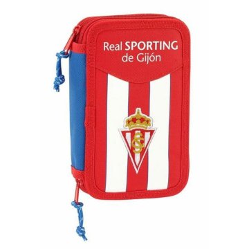 Dvojitý peračník PLUMIER Real Sporting de Gijón Biela Červená 12.5 x 19.5 x 4 cm (28 Kusy)