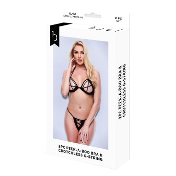 Sada spodného prádla Baci Lingerie Crotchless G- Čierna 2 Kusy (M/L)