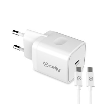 Nabíjačka do zástrčky v stene + kábel USB C Celly Biela 20 W