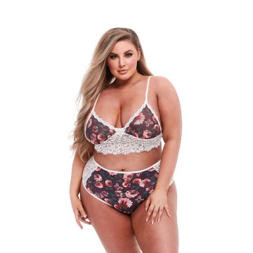 Sada čipkovaného spodného prádla Baci Lingerie Floral & Lace Sivá (XL)