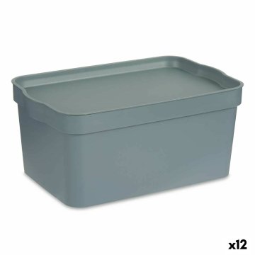 Nádoba na uskladnenie s vrchnákom Sivá Plastické 7,5 L 21 x 14,2 x 32 cm (12 kusov)