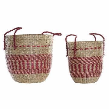 Súprava košíkov DKD Home Decor Prírodná Červená Morská tráva (2 pcs) (34 x 34 x 40 cm)