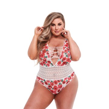 Trikot Baci Lingerie Floral & Lace Biela Viacfarebná XL Queen