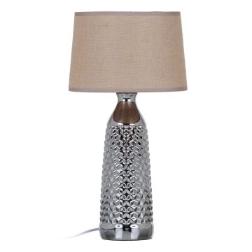 Stolná lampa Béžová Striebristý Hesián Keramický 60 W 220 V 240 V 220-240 V 26 x 26 x 49,5 cm