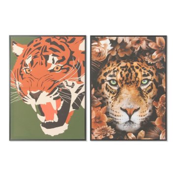 Maľba DKD Home Decor 52 x 2,7 x 72 cm Tiger Moderný (2 kusov)