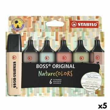 Sada fluorescenčných zvýrazňovačov Stabilo Boss Nature Colors Viacfarebná (5 kusov)