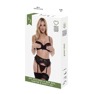 Sada spodného prádla Baci Lingerie Peek-A-Boo Bra Čierna (M/L)