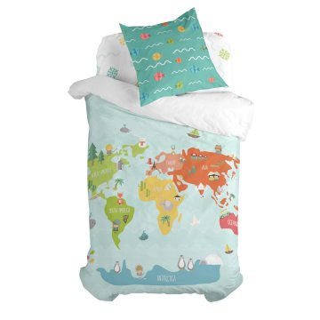 Sada poťahov na periny HappyFriday Happynois World Map Viacfarebná 80 cm posteľ 2 Kusy