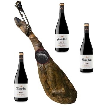 Šunka Jamón Cebo Linaje Negro 5,5 kg Fľaša červeného vína 750 ml x 3 Monte Real