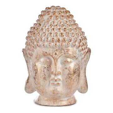 Dekoratívna socha do záhrady Buddha Hlava Biela/Zlatá Polyesterová živica (31,5 x 50,5 x 35 cm)