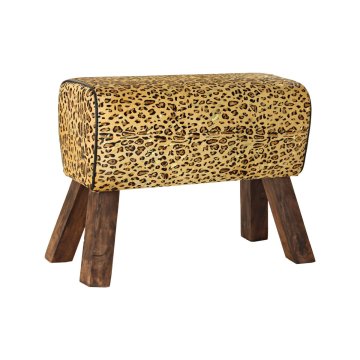 Podložka pod nohy DKD Home Decor Čierna Drevo Gaštanová Koža Leopard (67 x 30 x 51 cm)