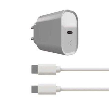 Nabíjačka do zástrčky v stene + kábel USB C KSIX Biela 20W