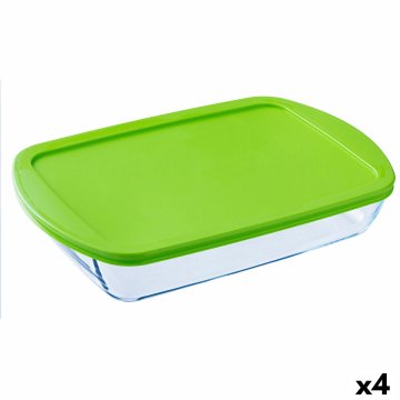 Obdĺžniková nádoba s vrchnákom Pyrex Cook & store Transparentná Silikónové Sklo (4,5 L) (4 kusov)