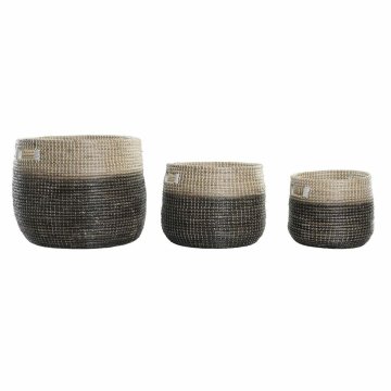 Súprava košíkov DKD Home Decor Prírodná Sivá Morská tráva (3 pcs) (37 x 37 x 40 cm)