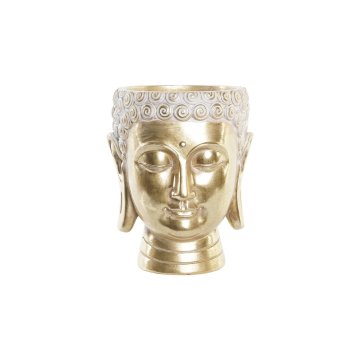 Kvetináč DKD Home Decor 17,5 x 17,5 x 21 cm Zlatá Buddha Živica