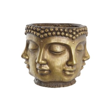 Kvetináč DKD Home Decor Zlatá Drevo Magnézium Okrúhly Buddha Orientálny 34 x 34 x 30 cm 30 x 34 x 30