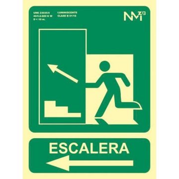 Etiketa Archivo 2000 "SALIDA DE EMERGENCIA ESCALERA SUBE IZQUIERDA" PVC 22,4 x 30 cm