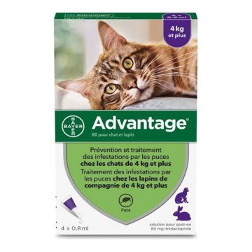 Proti parazitom Advantage Mačka Králik +4 Kg 4 kusov 0,8 ml