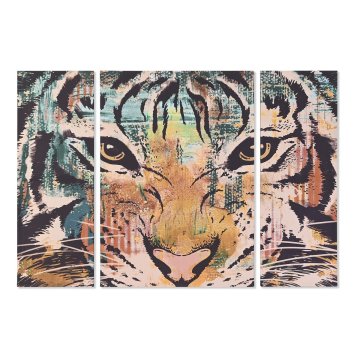 súprava 3 obrazov DKD Home Decor Koloniálny štýl Tiger 140 x 3,8 x 100 cm