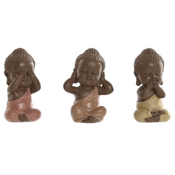 Dekoratívne postava Home ESPRIT Oranžová Koralová Lime Živica Buddha Orientálny 5,5 x 5 x 10,5 cm (3