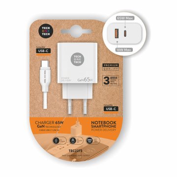 Nabíjačka do zástrčky v stene + kábel USB-C Tech One Tech TEC2273 Biela 65 W