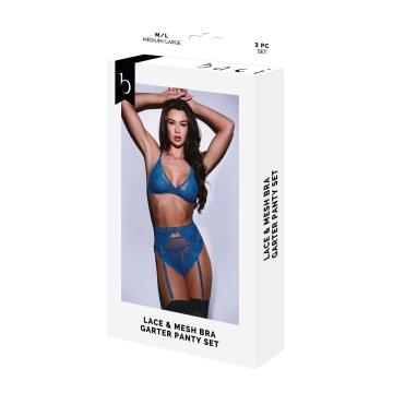 Sada spodného prádla Baci Lingerie Garter & Panty Modrá (S/M)