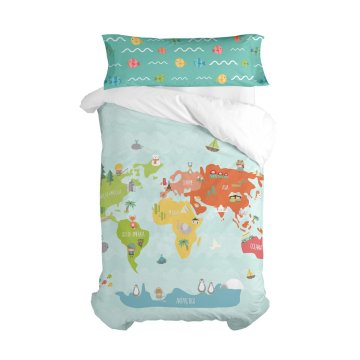 Sada poťahov na periny HappyFriday Happynois World Map Viacfarebná 80/90 cm posteľ 2 Kusy