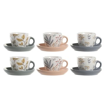 Súprava šálok s podšálkami DKD Home Decor Modrá Sivá Viacfarebná Svetlo ružová Porcelán 90 ml 11 x 1